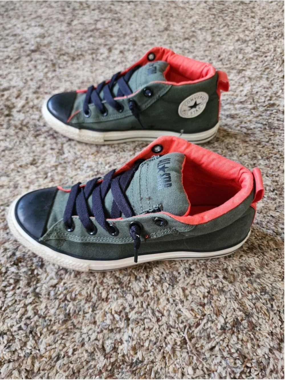 Converse Chuck Taylor All Star Mid Junior 3.5 Army Green Olive Orange EXCELLENT